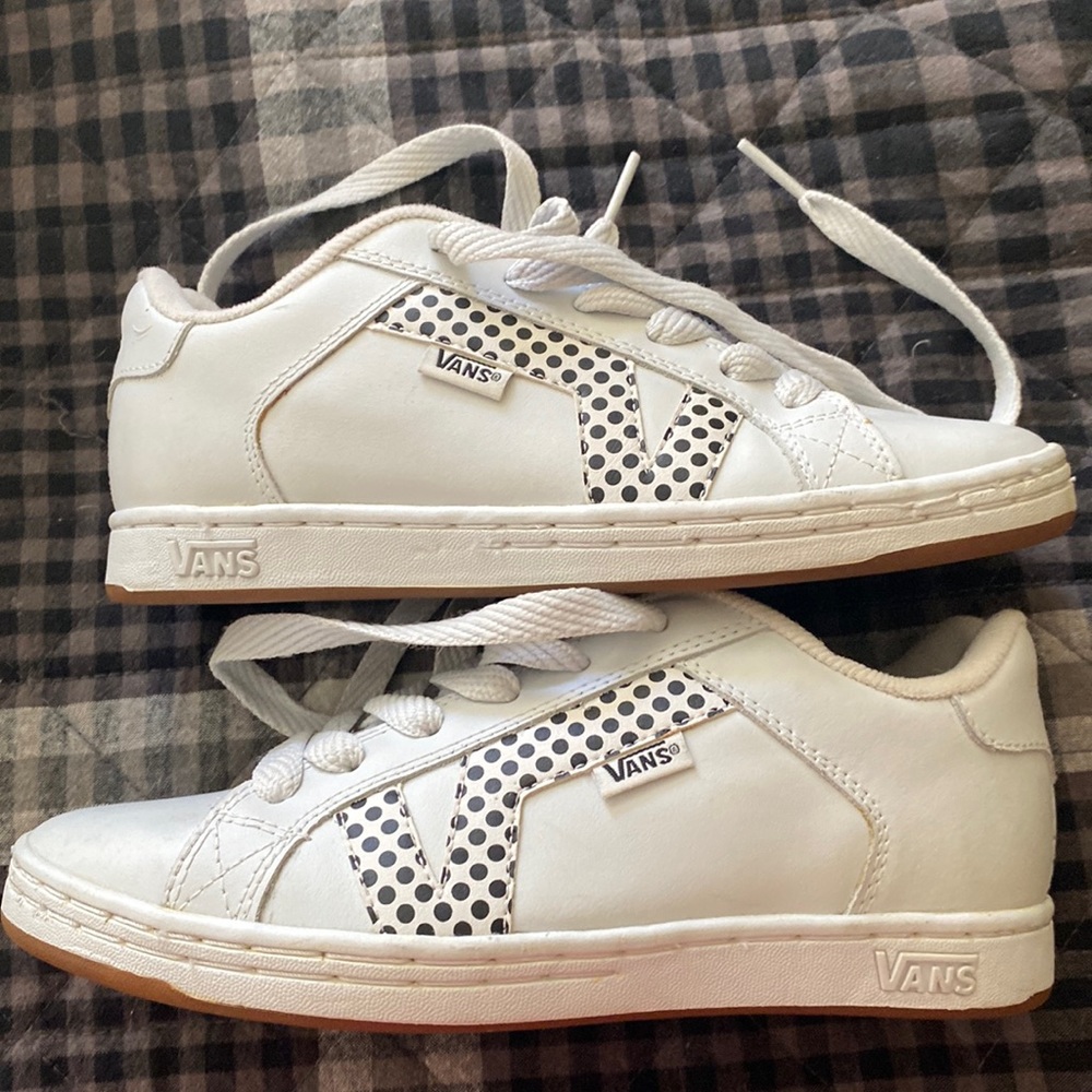 White, polka dots, Vans, women size 7.5, great used condition